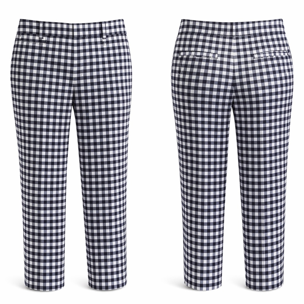 Ann Taylor Navy and White Gingham Cropped Pants